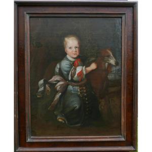 Large Portrait Of A Child With A Dog German School From The 18th Century Oil/canvas