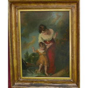 Portrait Of Woman And Child After Henry Thomson Oil/canvas From The 19th Century