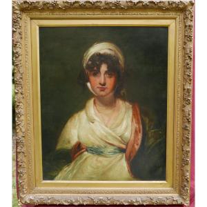 Portrait Of A Woman Workshop Of Thomas Lawrence Oil/canvas Late 18th Century