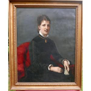 Alfred Delobbe Large Portrait Of A Woman Oil/canvas Late 19th Century Signed