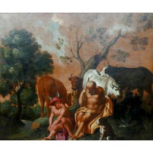 Painting Large Mythological Scene After Jordaens Oil/canvas 19th Century