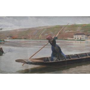 Genre Scene The Ferryman's Daughter After Adan Pastel From The 19th Century