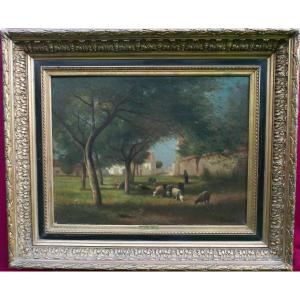 Vermeulen Painting Animated Countryside Landscape Oil/canvas 19th Century Signed