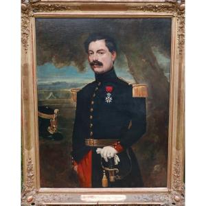 Large Portrait Of A Male Officer Reye Algeria Oil/canvas 19th Century Signed