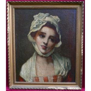 Portrait Of A Young Woman With A Bonnet Oil/canvas From The 18th Century