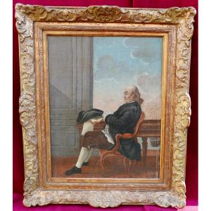 Portrait Of A Man Benjamin Franklin Oil/canvas Late 18th Century