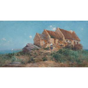 Zacharie Baton Large Landscape Brittany Coast Oil/canvas 19th Century