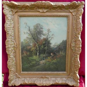 Countryside Landscape Wooded Lane Oil/canvas 19th Century Signed Duval