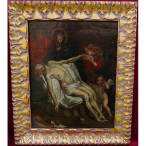 Religious Scene Lamentation Of Christ After Dyck Oil/copper 17th Century