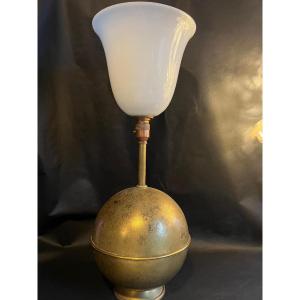 Brass Sphere Lamp By Philippe Genet And Lucien Michon, 20th Century