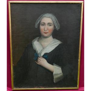 Portrait Of A Woman With A Headdress Louis XV Period Oil/canvas 18th Century