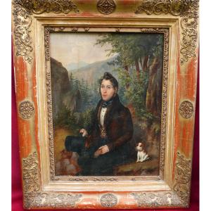 Zimmerman Portrait Of A Man With A Dog 19th Century Oil/panel Signed