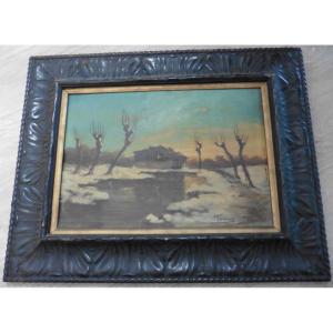 Snowy River Landscape Signed Villa Oil/panel From The 19th Century