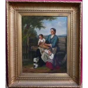 Walraven Genre Scene Portrait Family In The Countryside Oil/canvas 19th Century