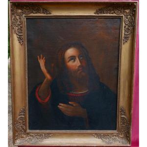 Portrait Of A Man Jesus Christ Oil/canvas From The 19th Century