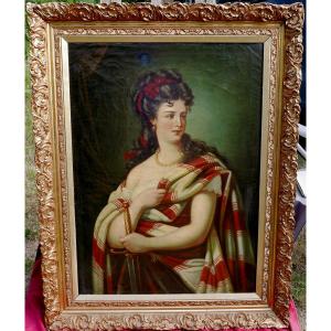 Large Portrait Of A Young Woman Judith Oil/canvas From The End Of The 19th Century