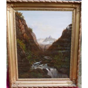 Deschamps Landscape Le Bréda Isère Alps Oil/canvas 19th Century Signed