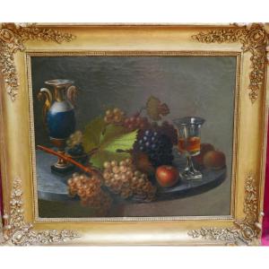 Still Life With Grapes Charles X Period Oil/canvas 19th Century