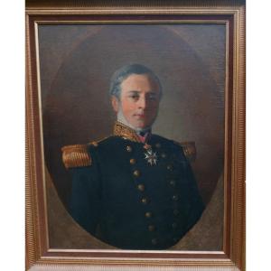 Cote Large Portrait Of A Man, Imperial Navy Officer, Oil On Canvas, 19th Century