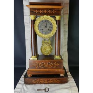 Charles X Column Clock In Wood And Gilt Bronze, Functional, 19th Century