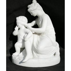 Biscuit Porcelain Figurine, "le Petit Colin Maillard" (little Blind Man's Buff), 20th Century, Sèvres Manufactory