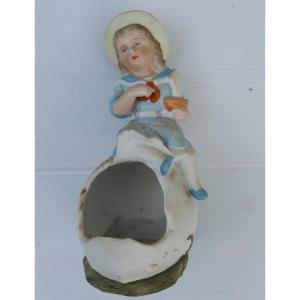 Biscuit Porcelain Little Girl Trinket Tray, Early 20th Century