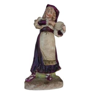 Biscuit Porcelain Young Girl With Tambourine, Early 20th Century