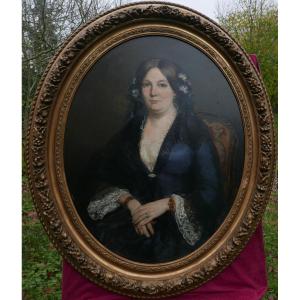 Portrait Of A Woman, Oval, Second Empire Period, Oil On Canvas, 19th Century
