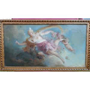 Large Painting Genre Scene Allegory Oil On Canvas 18th Century