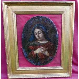 Portrait Of The Virgin Mary, French School, 17th Century, Oil On Canvas