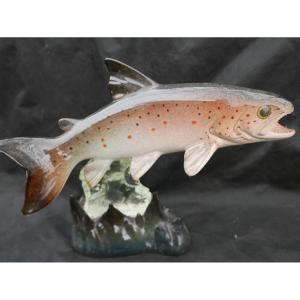 Gangloff Earthenware Fish Lamp, Salmon Trout, 20th Century