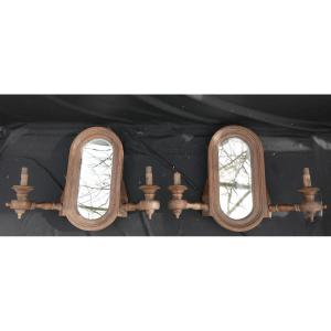 Rare Pair Of Early 20th Century Wooden Wall Sconces
