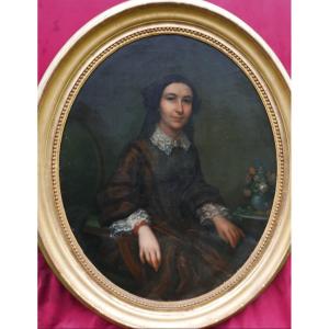 Portrait Of A Young Woman, Oval, Second Empire Period, Oil On Canvas, 19th Century