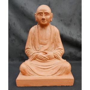 20th Century Terracotta Buddha Sculpture Monogrammed Js