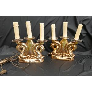 Pair Of Vintage Art Deco Candlesticks, 20th Century