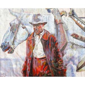 Martinez Portrait The Peasant French School Oil On Canvas 20th Century