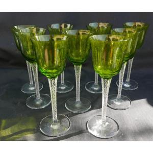 Set Of Nine Roemer Wine Glasses In Engraved Crystal By Lalique France