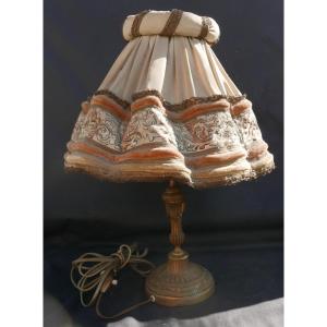 Antique Fabric Lamp Mounted On A Louis XVI Bronze Candlestick
