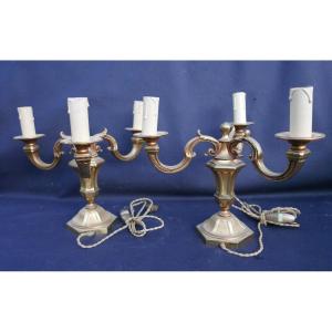 Pair Of Vintage 20th Century Gilt Bronze Chandelier Lamps