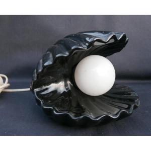 Vintage Seashell Lamp In Ceramic And Opaline Glass, 20th Century