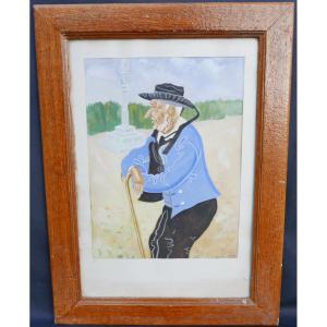 Portrait Of A Breton Man, Gouache Under Glass, Signed A. Auvity, 1941