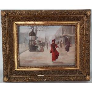 Léonie Lebas, Parisian Genre Scene, Oil On Panel, Late 19th Century, Signed