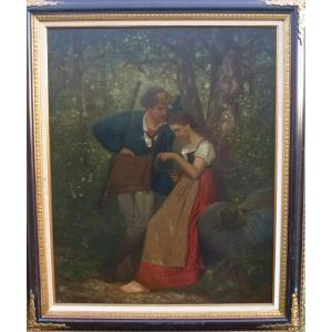 Gallant Rural Genre Scene, Oil On Canvas, Late 19th Century