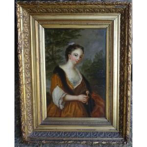 Portrait Of A Young Woman With A Cup-and-ball Game, Oil On Panel, 18th Century