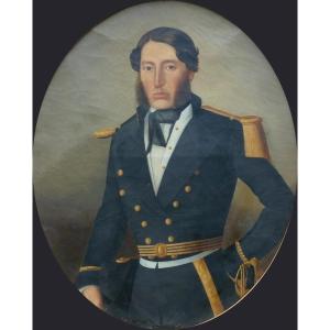 Large Portrait Of A Male Naval Officer 19th Century Oil On Canvas