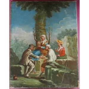 Paolo Monaldi, 18th-century Lively Rural Genre Scene, Oil On Canvas