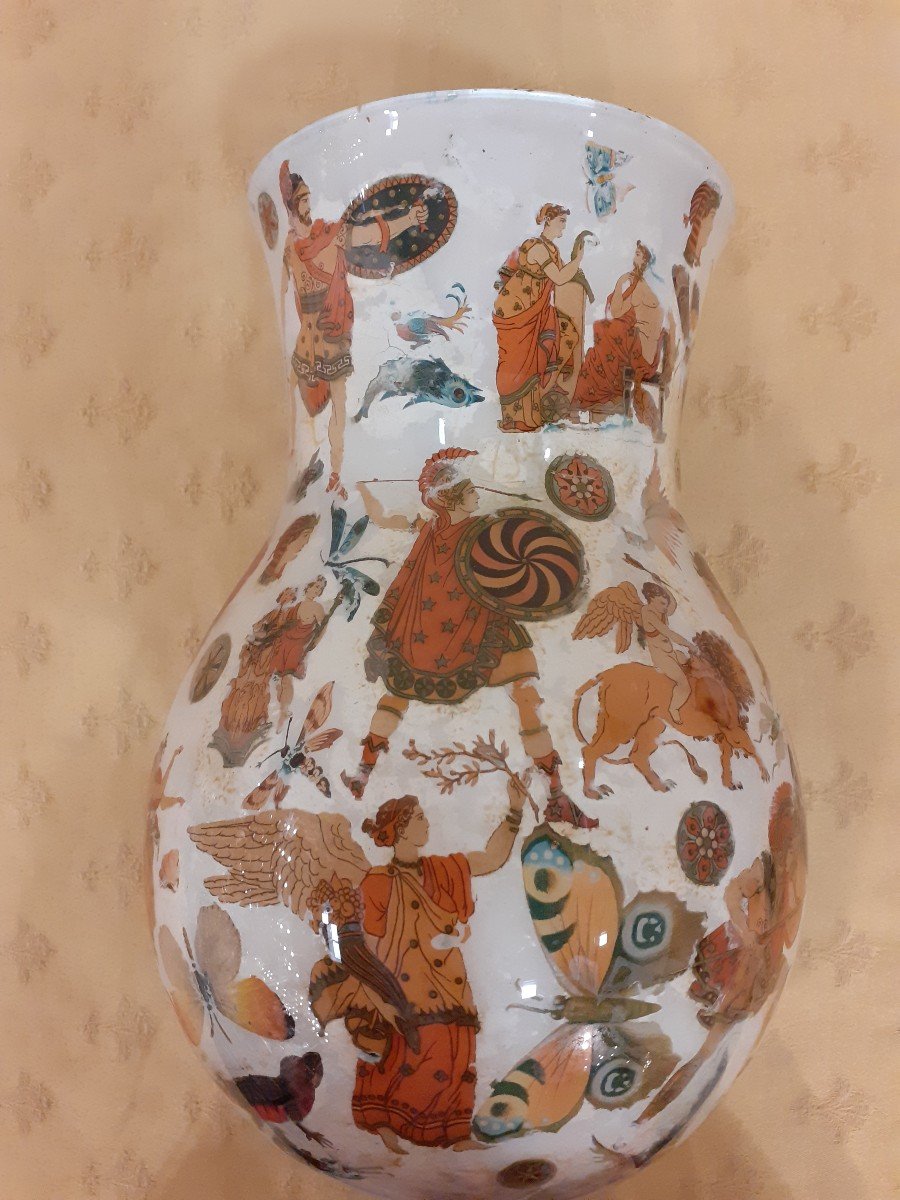 Coppia di vasi in vetro soffiato decorati ad "Arte Povera" con figure classiche, Italia, XIX secolo-photo-2