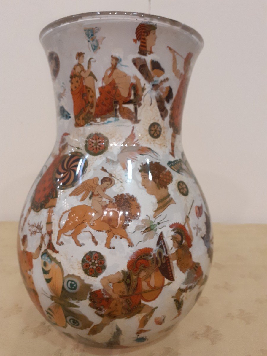 Coppia di vasi in vetro soffiato decorati ad "Arte Povera" con figure classiche, Italia, XIX secolo-photo-3