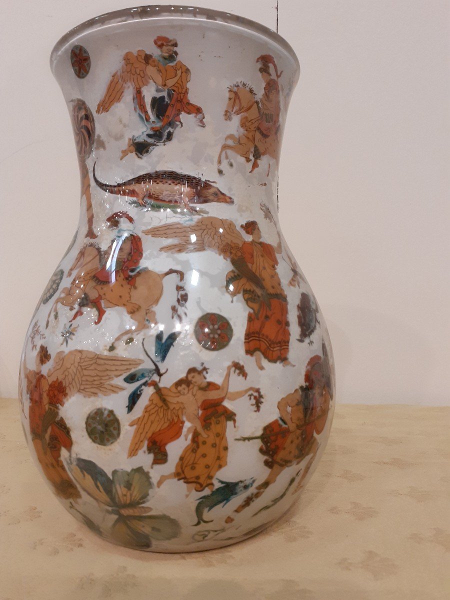 Coppia di vasi in vetro soffiato decorati ad "Arte Povera" con figure classiche, Italia, XIX secolo-photo-4