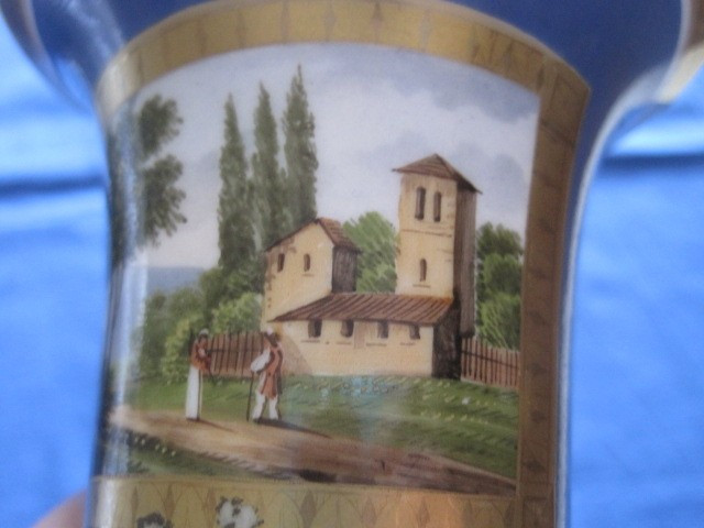 Vasetto in porcellana decorato con paesaggio, vecchia Parigi, 19° secolo-photo-2